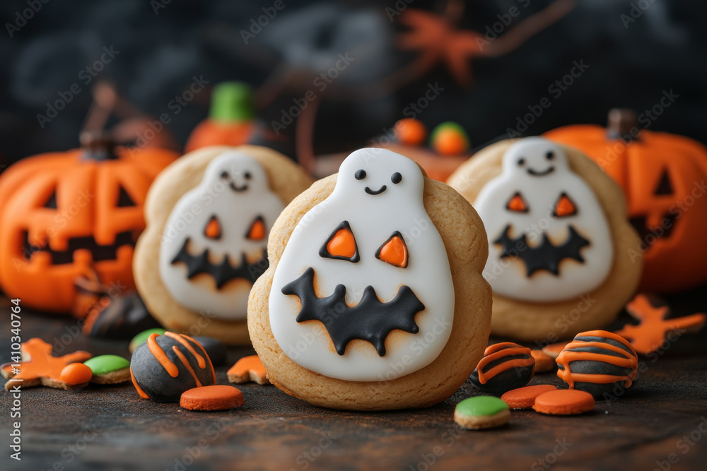 Halloween cookies decorated with spooky ghosts. Halloween cookies decorated with spooky ghosts.