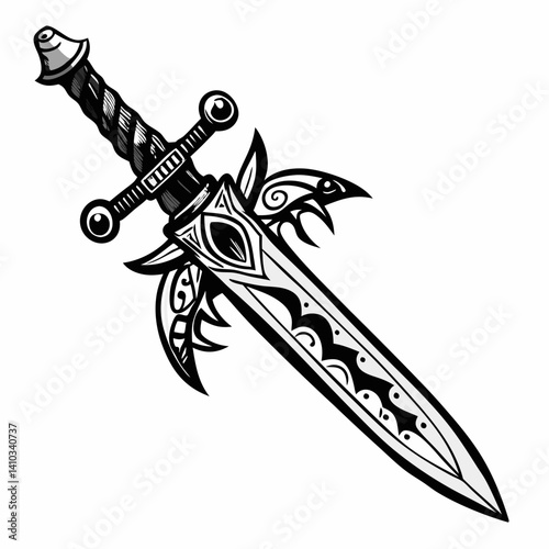 Illustrated Decorative Sword with Intricate Details and Elegant Design