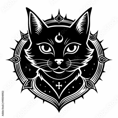 Mystical Cat  Art with Celestial and Gothic Elements