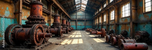 Rusted metal machinery in a abandoned industrial area, rusty, decayed