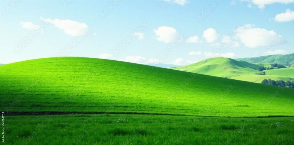 Fototapeta premium Rolling hill covered in emerald green grass, gentle slope, natural beauty, serene landscape, fresh spring grass