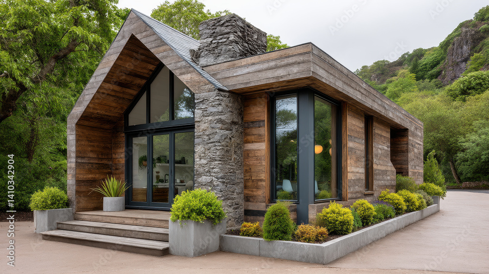 Obraz premium Eco-friendly home designed for harmony with weather and mood, featuring breathing walls and adaptable furniture