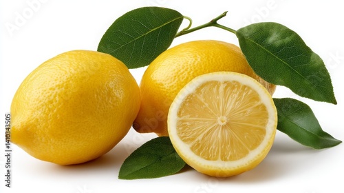Wallpaper Mural Fresh Yellow Lemons with Green Leaves on White Background Torontodigital.ca