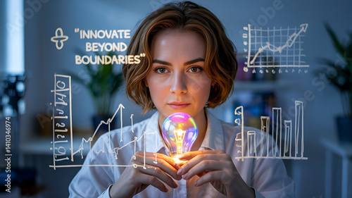 Businesswoman touching virtual screen technology interface