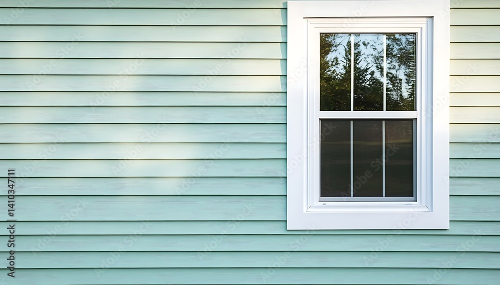 Fototapeta premium Vinyl siding near a window frame on a new house. , 