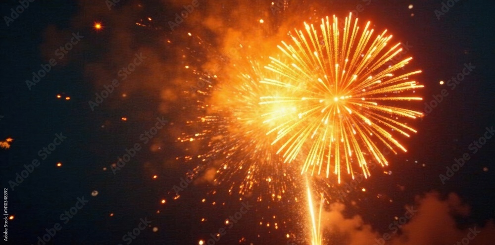 Fototapeta premium Vibrant yellow fireworks erupt in a kaleidoscope of colors, flames, and sparks , color explosion, energetic, pyrotechnics