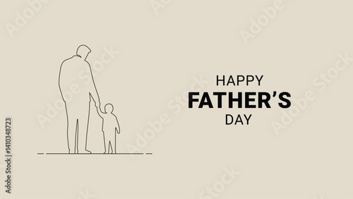 Father's Day Card: Silhouette Design of Father and Child Holding Hands on Beige Background