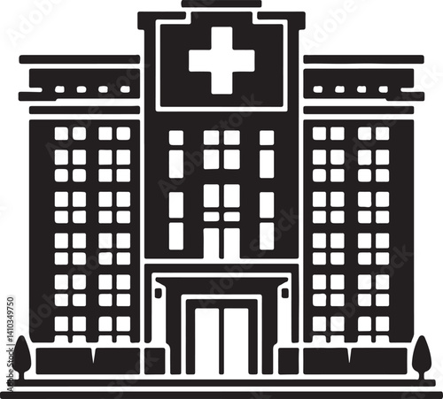 Hospital Building Vector Art, Medical Facility Design & Healthcare Architecture