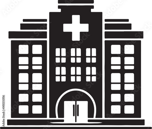 Hospital Building Vector Art, Medical Facility Design & Healthcare Architecture