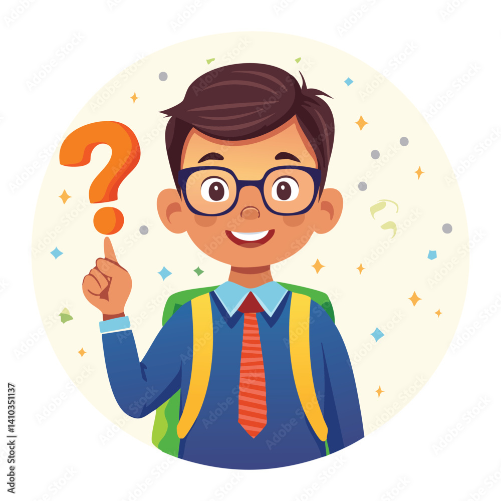 Smart Boy with Question Mark Gesture in Flat Style Smart Boy with Question Mark Gesture in Flat Style