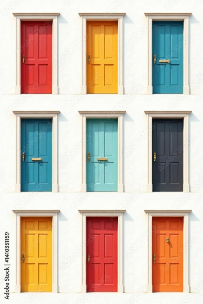 A collection of doorways in various states on a clean white background , frames, room, house A collection of doorways in various states on a clean white background , frames, room, house