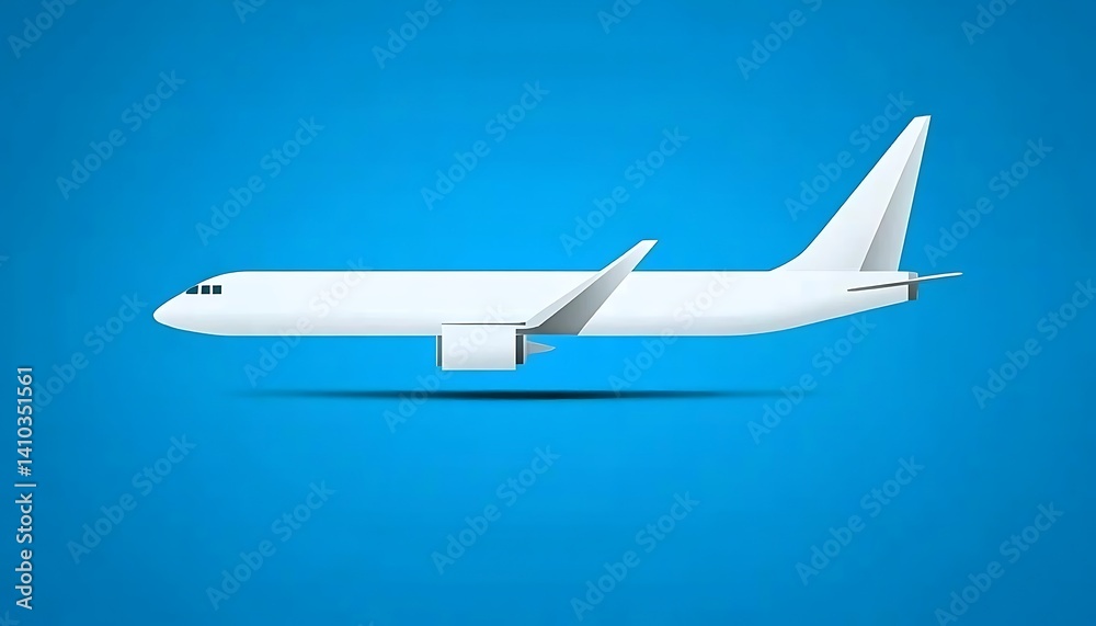Minimalist white airplane silhouette on a vibrant blue background for aviation themes, Minimalist white airplane silhouette on a vibrant blue background for aviation themes,