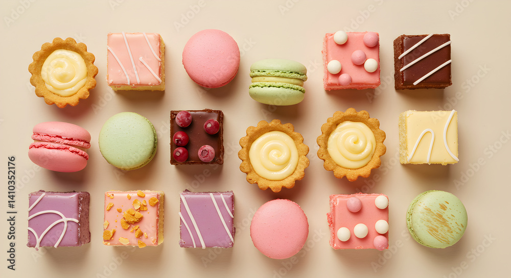 Delicate Assortment Of Sweet Treats On Neutral Backdrop Overhead Still Life Delicate Assortment Of Sweet Treats On Neutral Backdrop Overhead Still Life