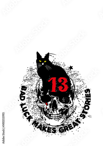 tete de mort chat noir numero 13 crane tattoo old school friday lucky bad stories citation
