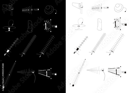 Set of antennas prototypes | Collection of antennas vectors | Tele communications icons