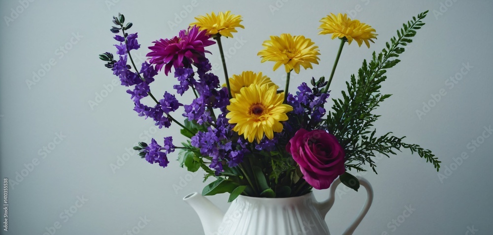 A bouquet of flowers in a white vase