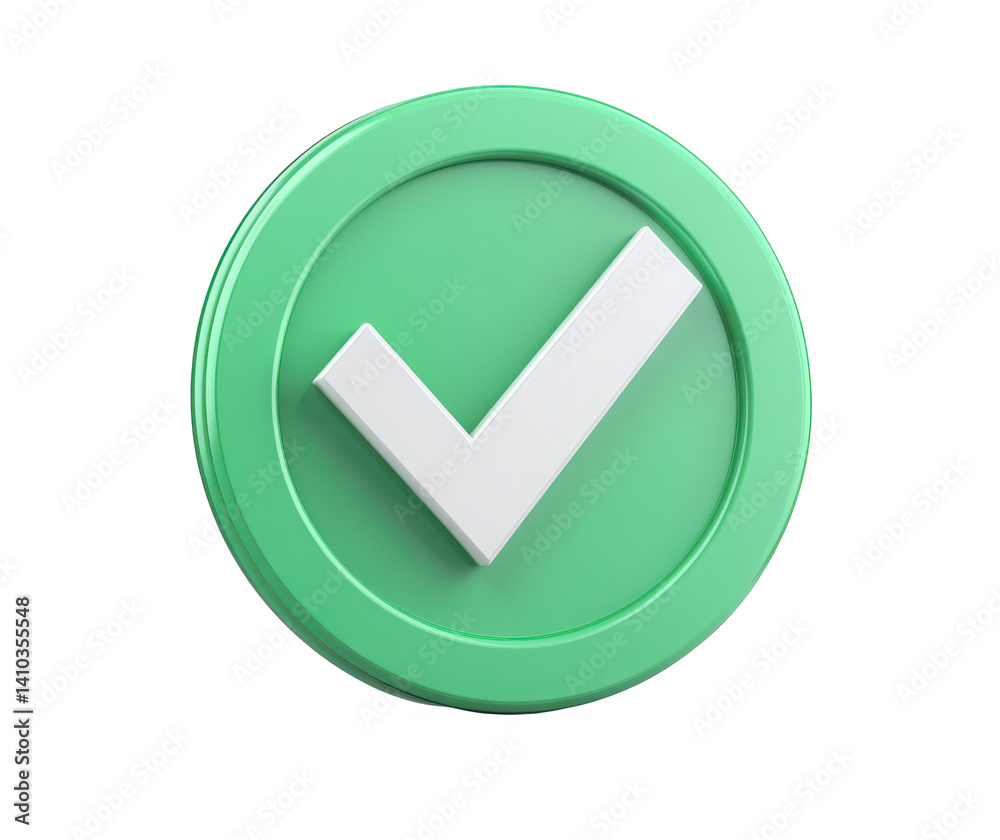 3D icon of a checkmark in a green circle white background 3D icon of a checkmark in a green circle white background