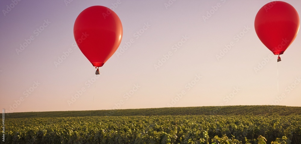 A collection of three red balloons, each varying in size, captured in mid-air with a slight bounce effect. The balloons are vibrant, with a matte finish that absorbs light in an interesting way