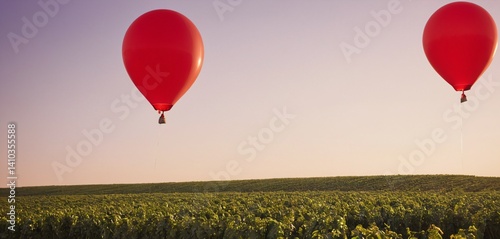Obraz na płótnie A collection of three red balloons, each varying in size, captured in mid-air with a slight bounce effect. The balloons are vibrant, with a matte finish that absorbs light in an interesting way w salonie