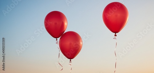 Obraz na płótnie A collection of three red balloons, each varying in size, captured in mid-air with a slight bounce effect. The balloons are vibrant, with a matte finish that absorbs light in an interesting way w salonie