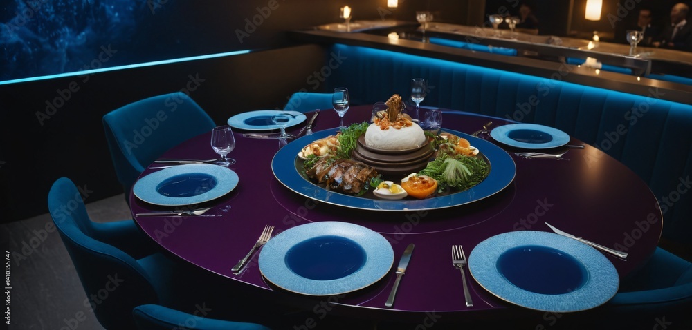 A high-end restaurant with blue theam