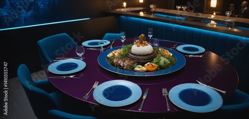 Obraz na płótnie A high-end restaurant with blue theam w salonie