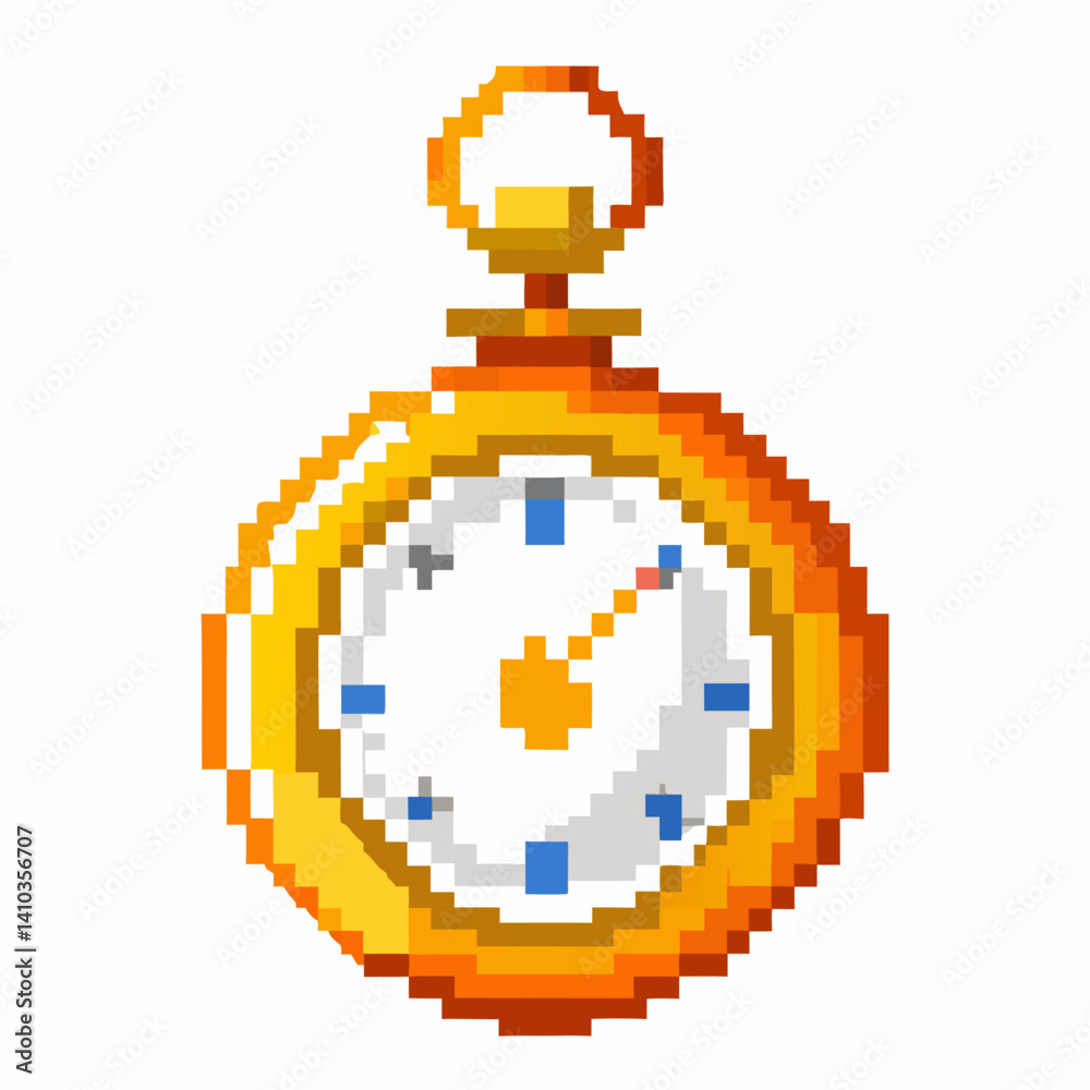 Fototapeta premium Retro Pixel Art Golden Pocket Watch Illustration for Vintage Game Design