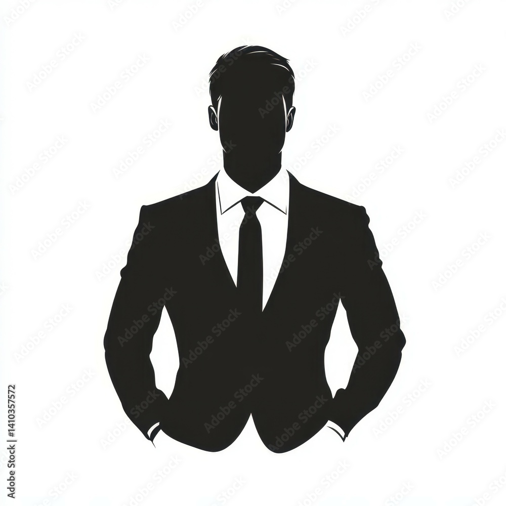 Man in a formal suit with hands in pockets standing confidently against a blank background Man in a formal suit with hands in pockets standing confidently against a blank background