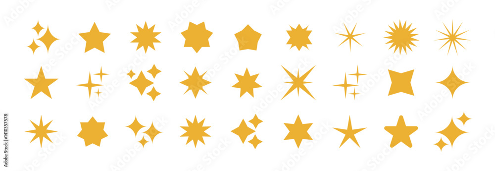Sparkle star vector icons set. Star icons vector set. Different star shapes. Yellow stars icon set. Vector illustration. Sparkle star vector icons set. Star icons vector set. Different star shapes. Yellow stars icon set. Vector illustration.