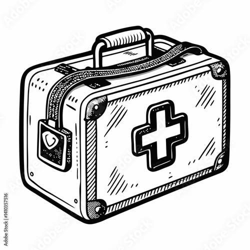  Illustration of Vintage First Aid Kit with Medical Cross Design