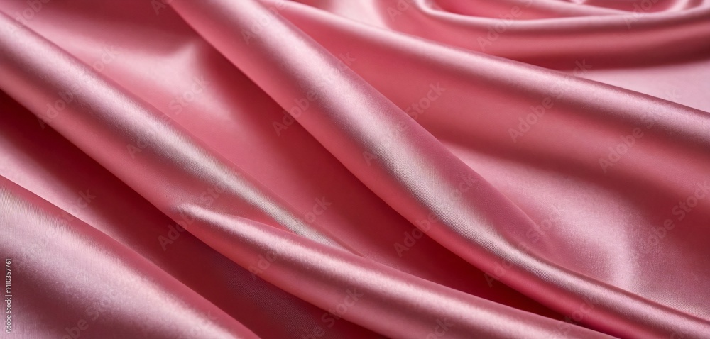 A stunning, full ultra-HD image of a vibrant pink silk cloth gently drifting above a glossy, mirror-like surface.