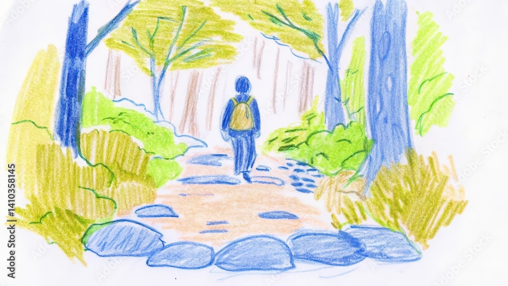 Person walking on a forest path surrounded by trees