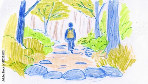 Obraz na płótnie Person walking on a forest path surrounded by trees w salonie