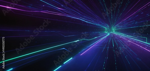 Obraz na płótnie An abstract technology background with flowing, interconnected data streams represented by glowing neon lines and digital nodes w salonie