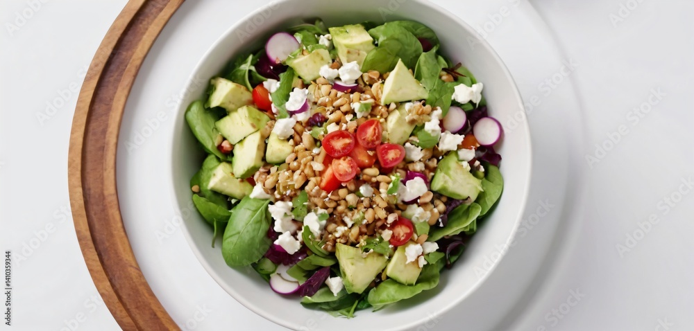 Bowl with delicious vegeteble salad isolated on white background top view