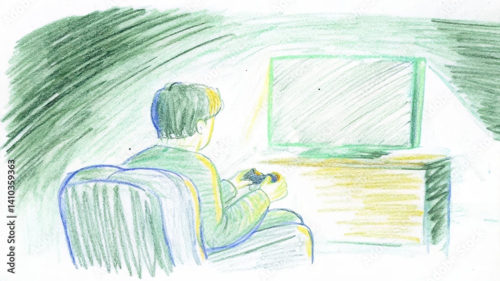 Person playing video games in a dark room