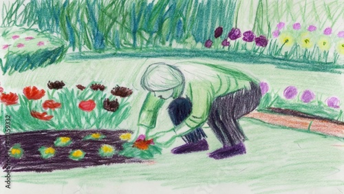 Obraz na płótnie Person planting flowers in a vibrant garden setting w salonie