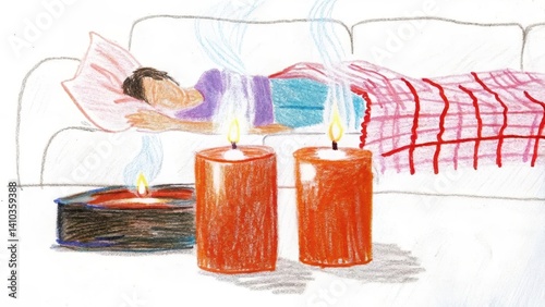 Obraz na płótnie Person relaxing peacefully with aromatherapy candles on a couch w salonie