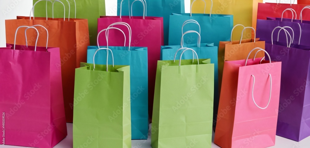 Colourful paper shopping bags isolated on white background