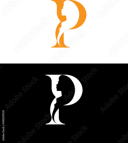 P Latter Logo with girl  symbol color black and white and eps format