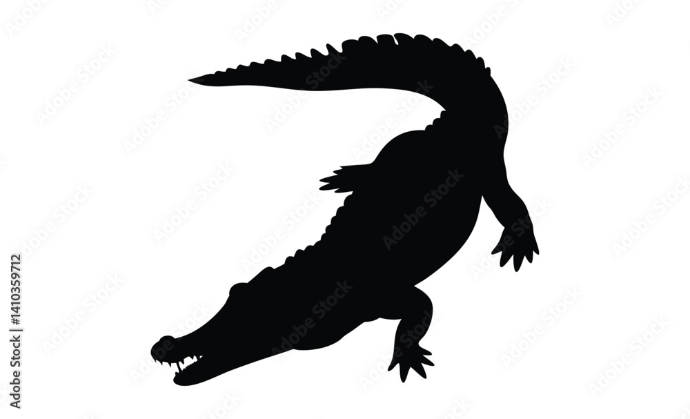 Obraz premium Crocodile silhouette illustration, Reptile animal graphic, Wild predator icon design
