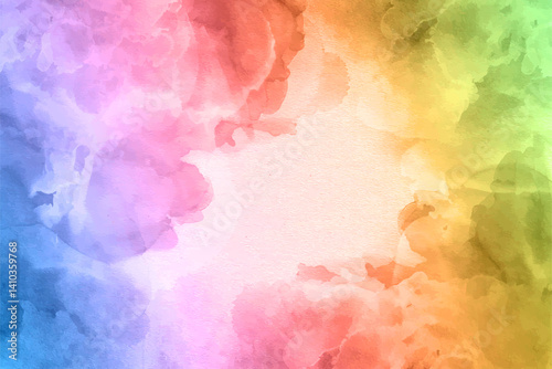 Abstract Watercolor Background with Soft Pastel Gradient in Green, Blue, and Purple Tones with Splashes and Texture