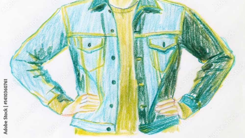 Person wearing a denim jacket posing confidently against a plain background