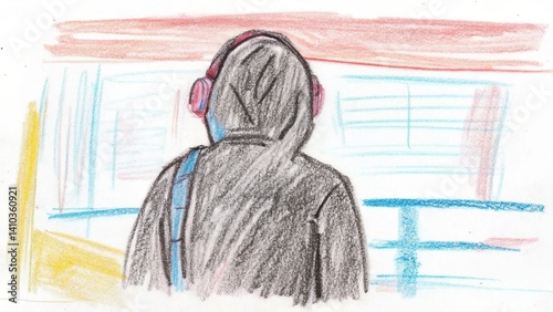 Obraz na płótnie Person listening to music in a hoodie against an abstract background w salonie