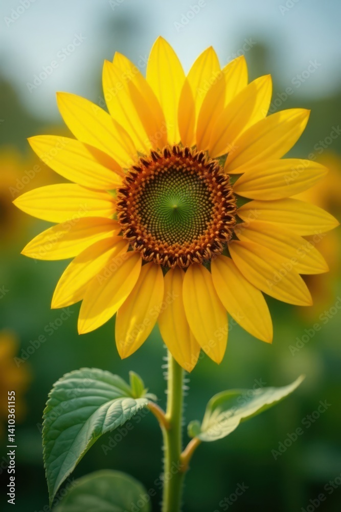 Vibrant sunflower facing straight forward, white, isolated Vibrant sunflower facing straight forward, white, isolated