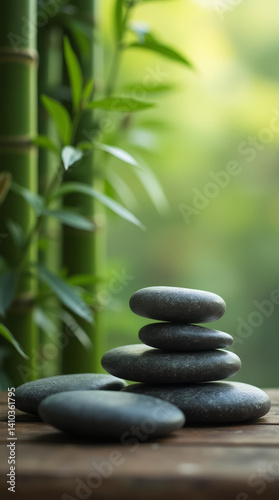 Relaxing Spa Stones and Bamboo Background