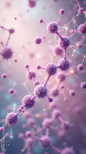 A close-up view of GLP1 receptor sites on cells with glowing dots illustrating protein interactions. photo
