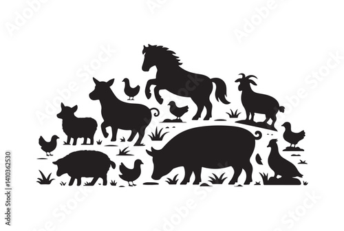 Simple Black and White Farm Animal Icons
