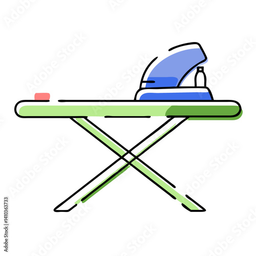 Ironing board with iron in a minimalist style  