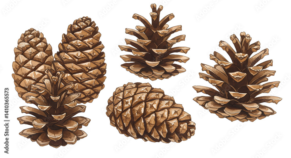 Illustration: Collection of Detailed Pine Cones Illustration: Collection of Detailed Pine Cones